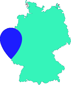 アーヘンにピンを置いたドイツ地図