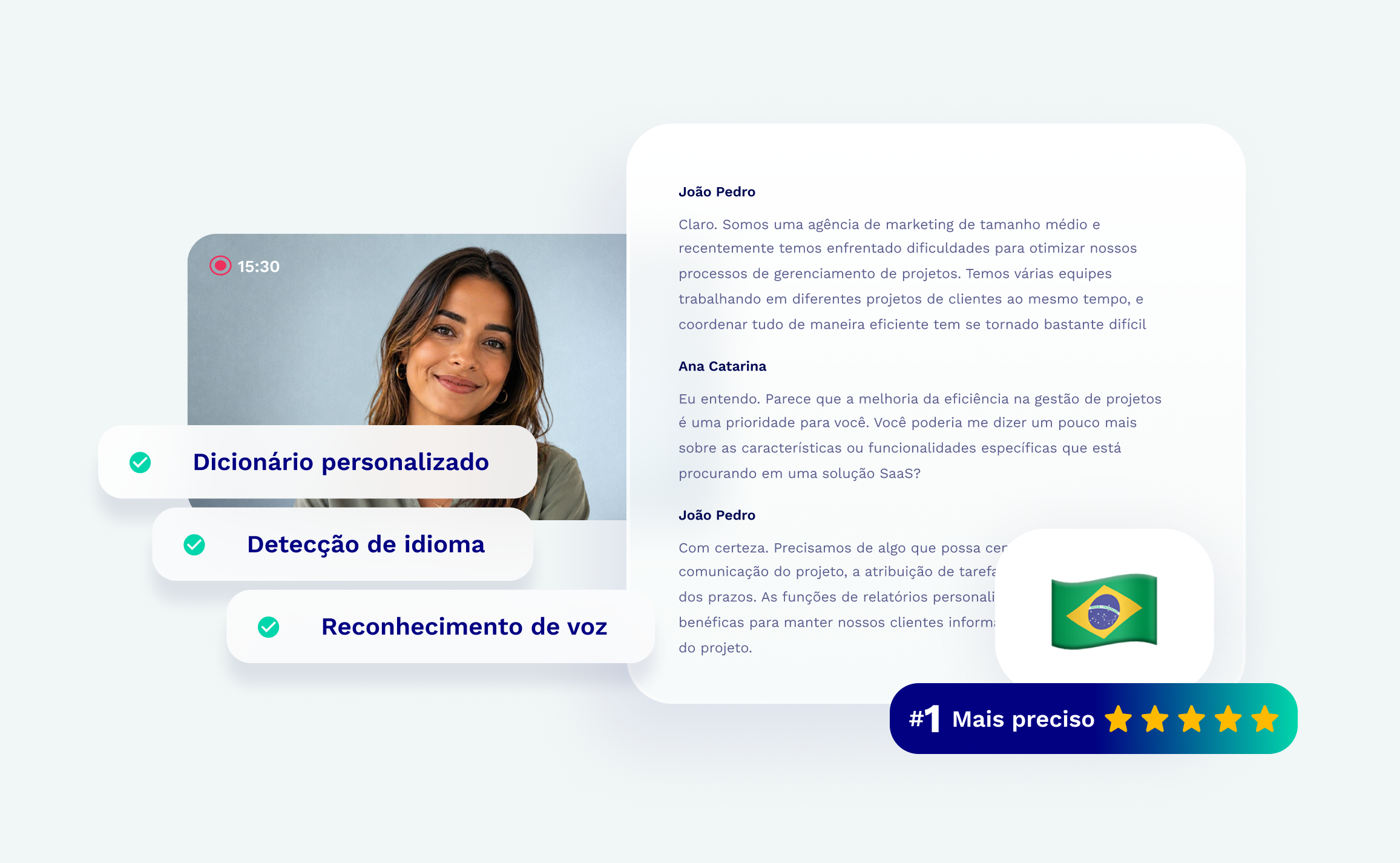 Transcrições em 30+ idiomas