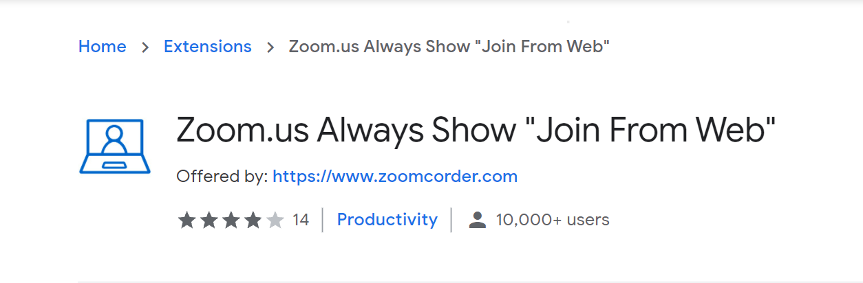 Zoom.us a google chrome extension for Zoom Web