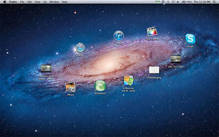 Desktop icons arranged around cosmos