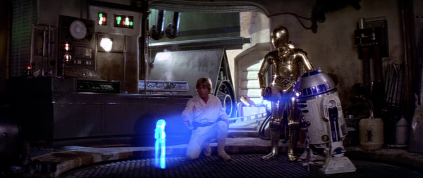 R2D2 projects Princess Leia hologram in Star Wars