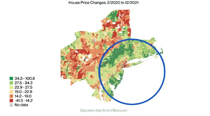 Le graphique montre l'évolution des prix des logements dans la région de New York