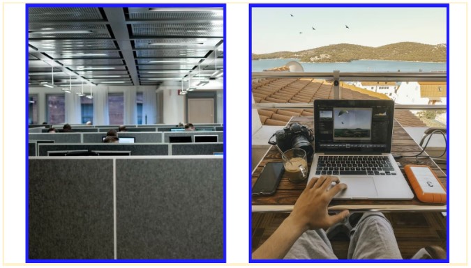 Büro vs. sonniger Arbeitsplatz remote
