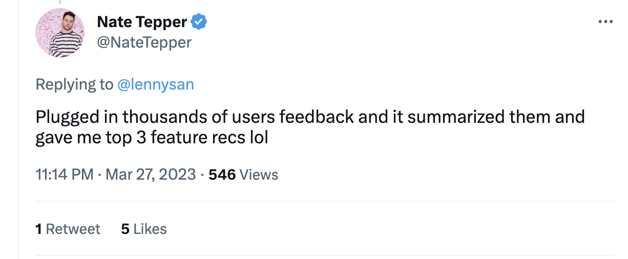 tweet de feedback do usuário