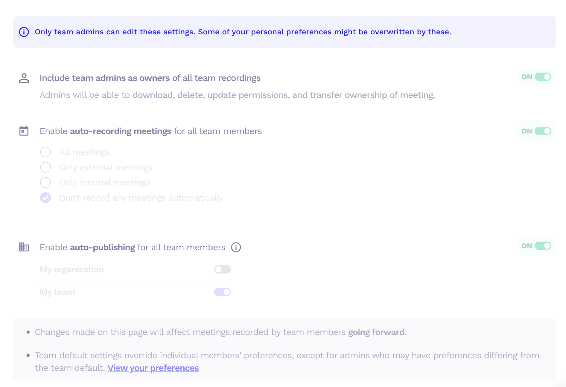 tl;dv admin settings
