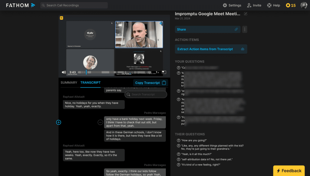 Fathom transcription screenshot