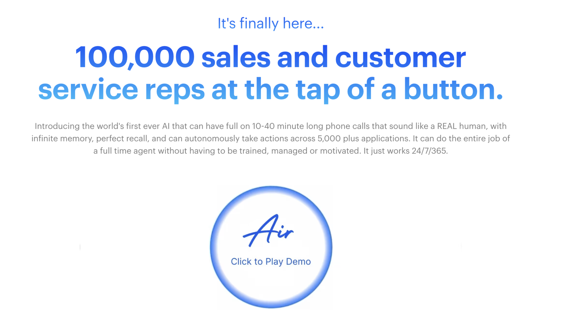 hero images from air.ai which offers cold calling ai