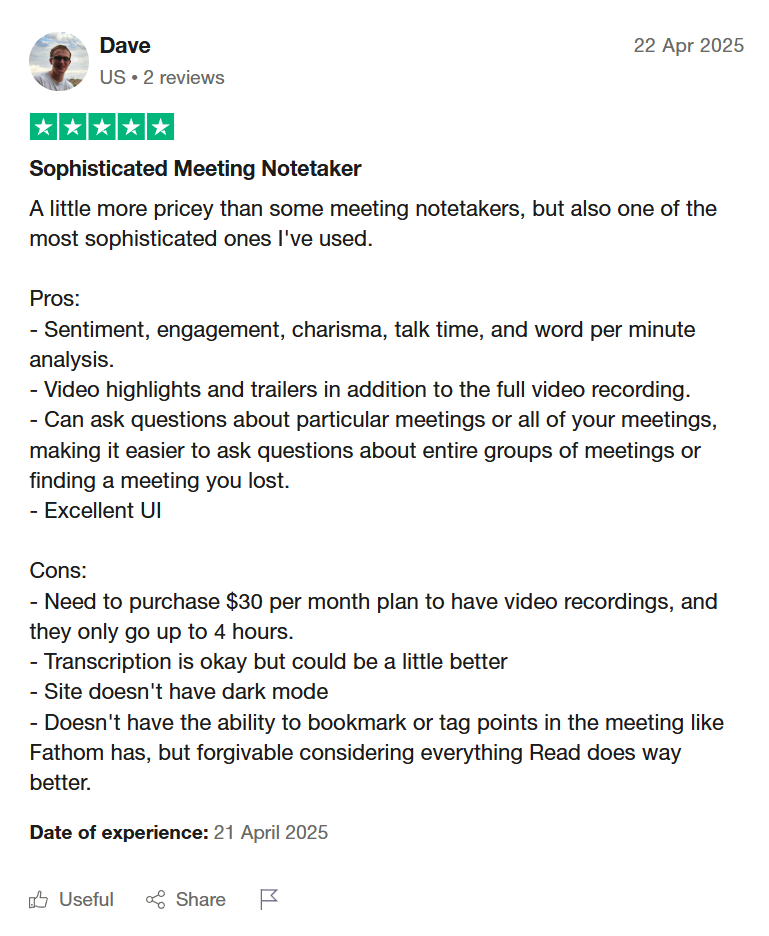 Dave's 5 star Read.ai review