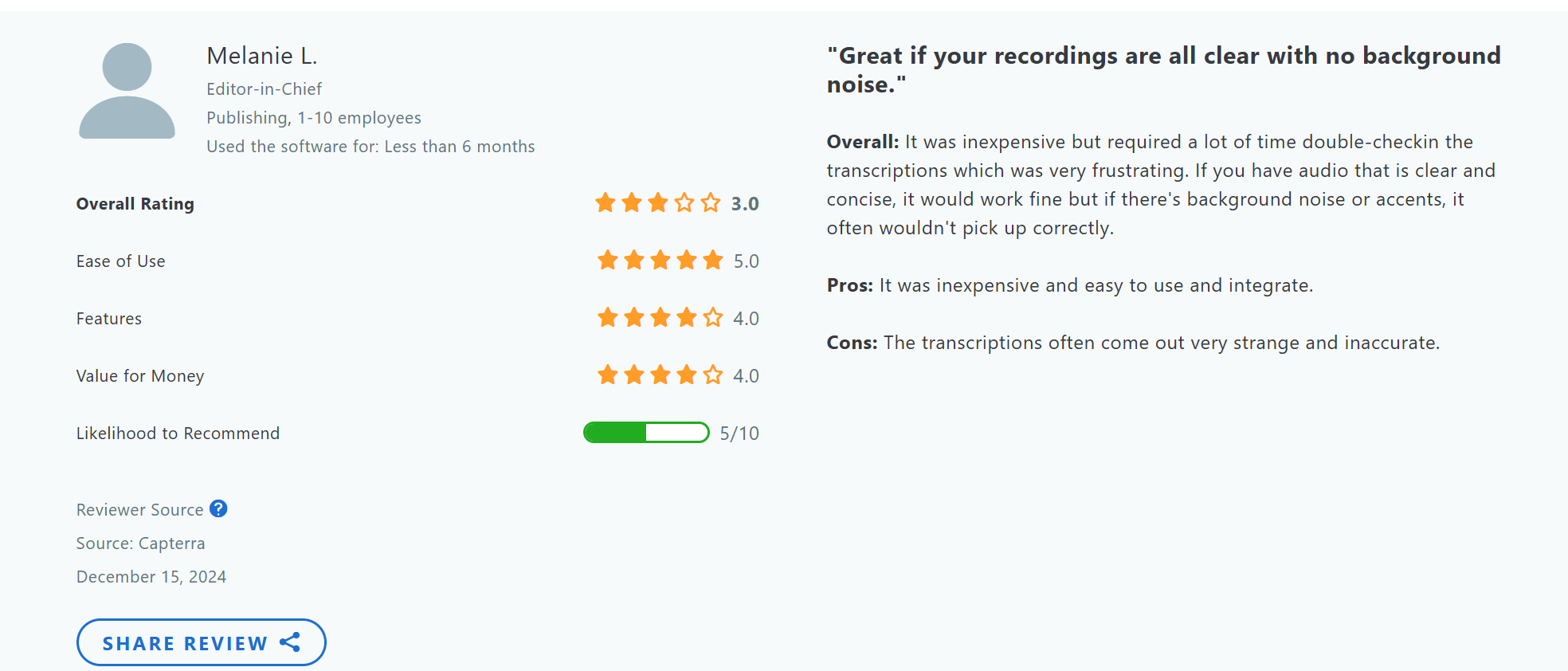 Otter review: Great if there's no background noise.