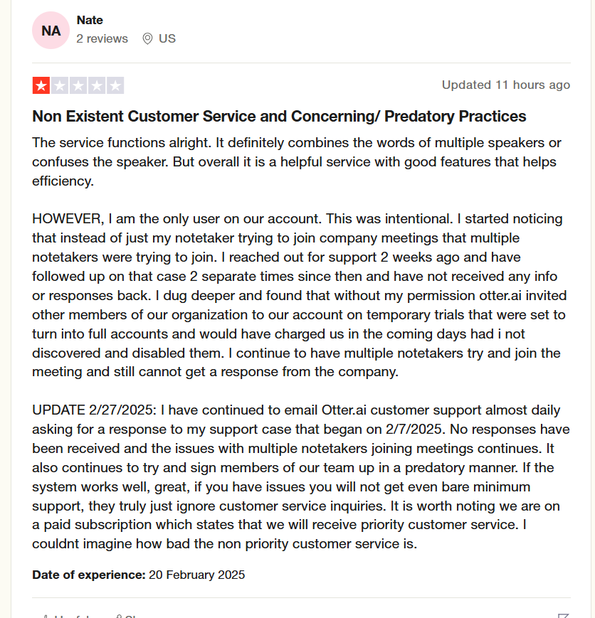 Otter review: non-existent customer service.