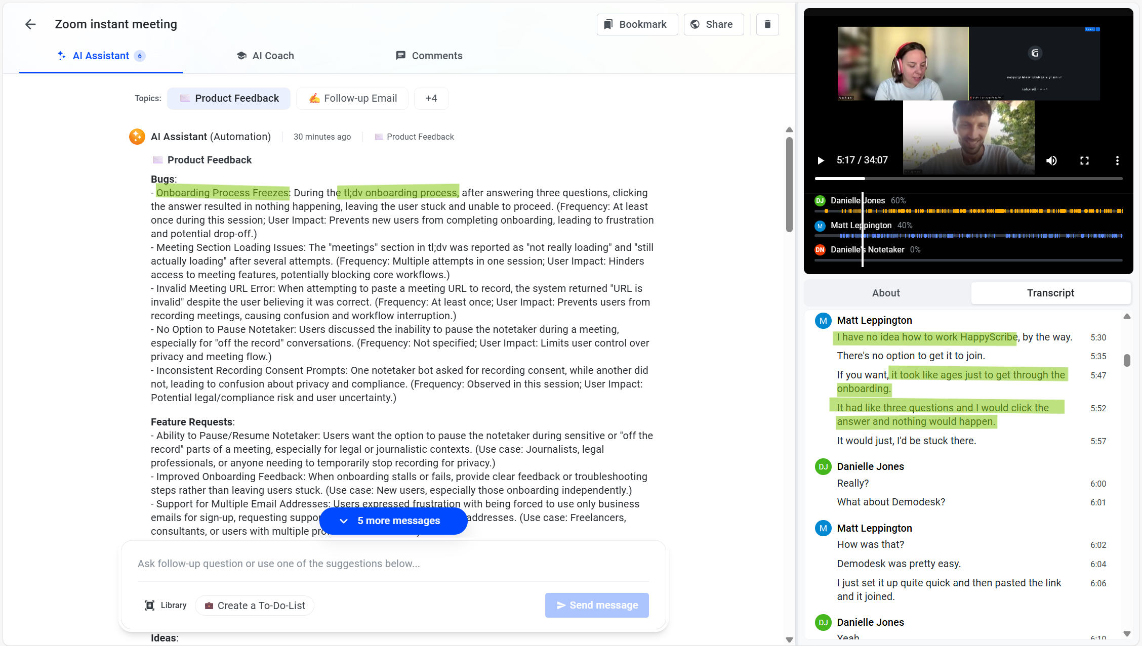 Demodesk's AI notes lack basic comprehension skills
