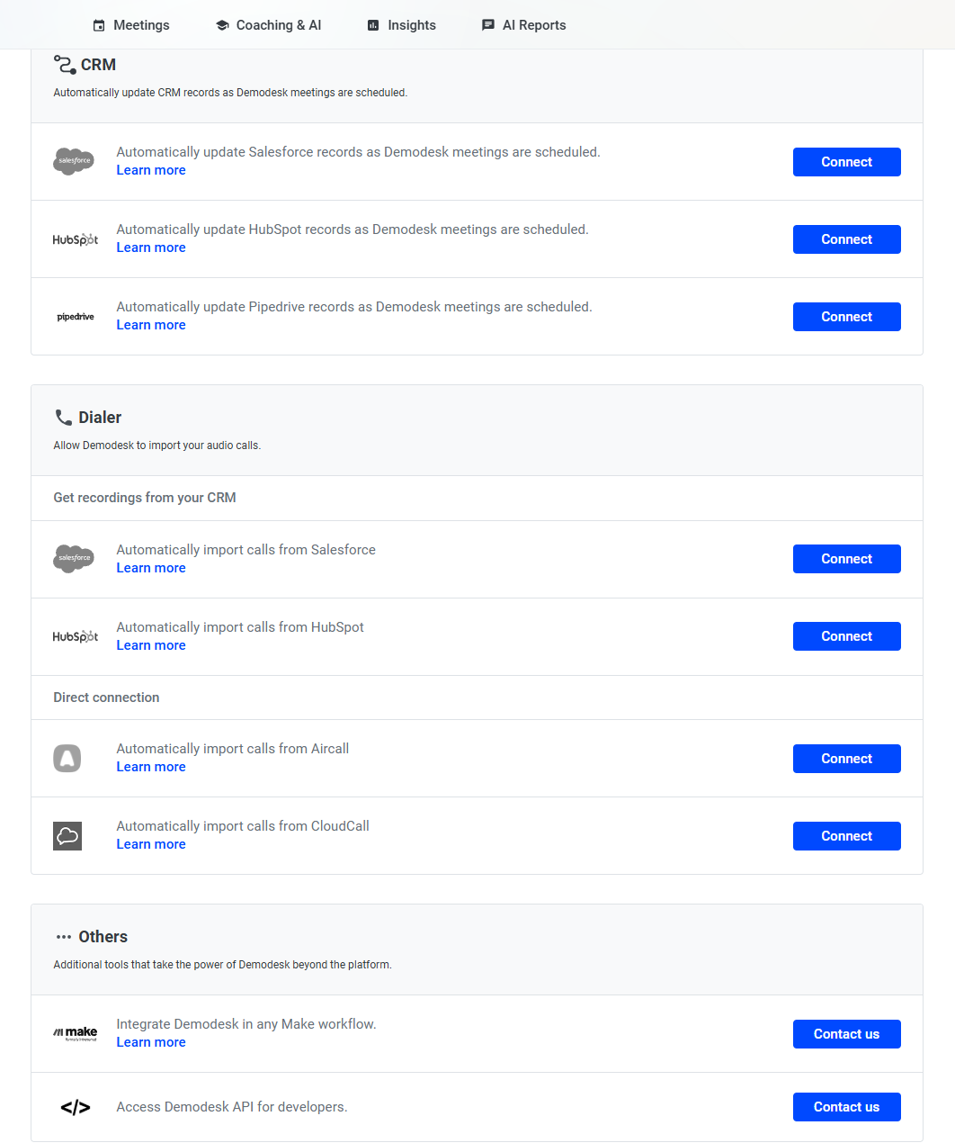 Demodesk's integration list
