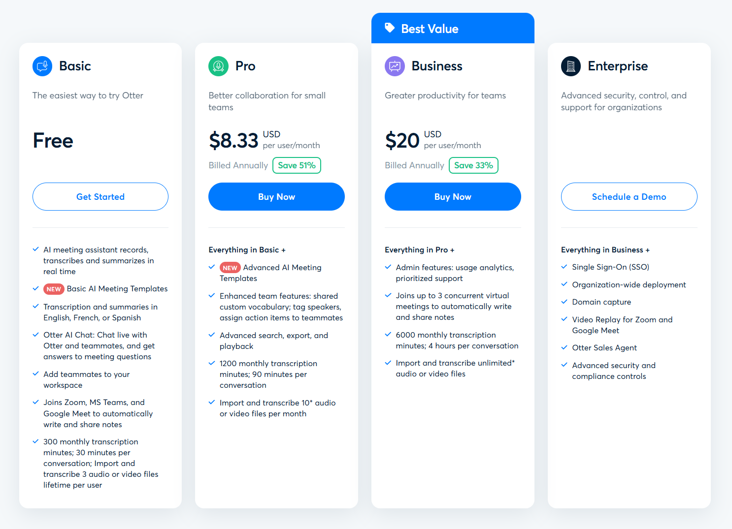 Otter's pricing plans