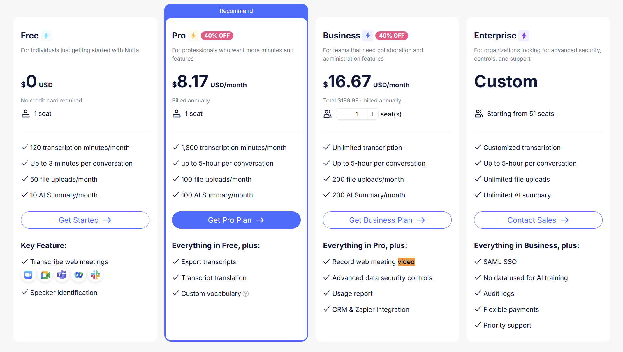 Notta's pricing