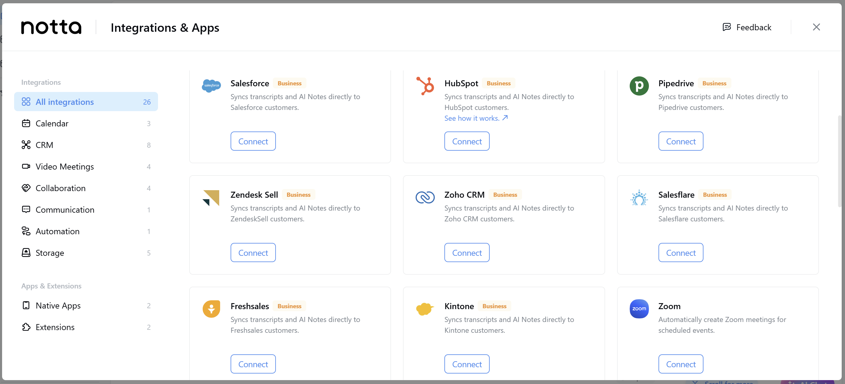 Notta's integration list