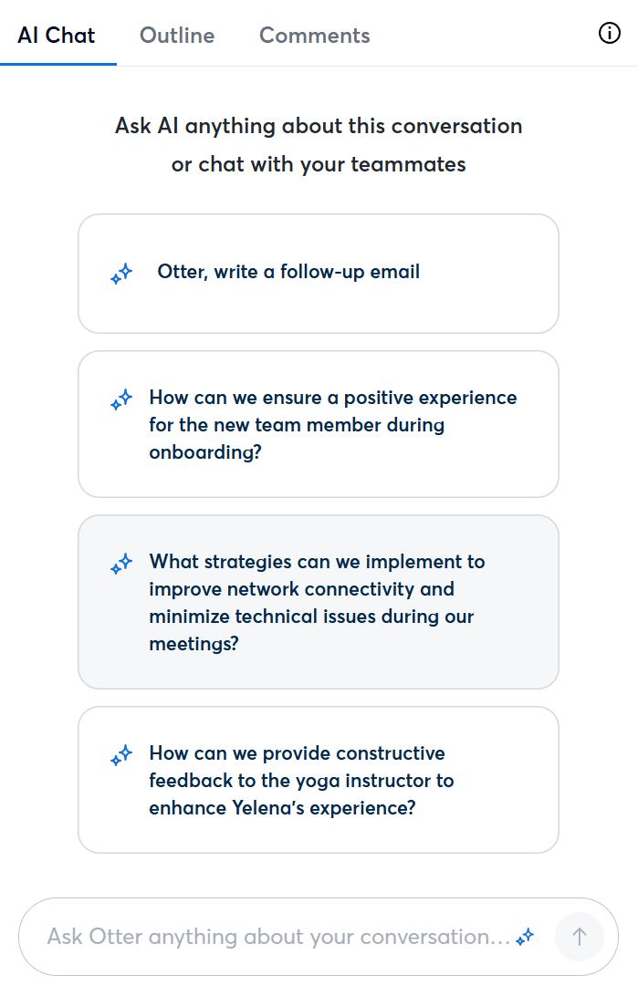 Otter's AI chat prompts you with things to ask it.