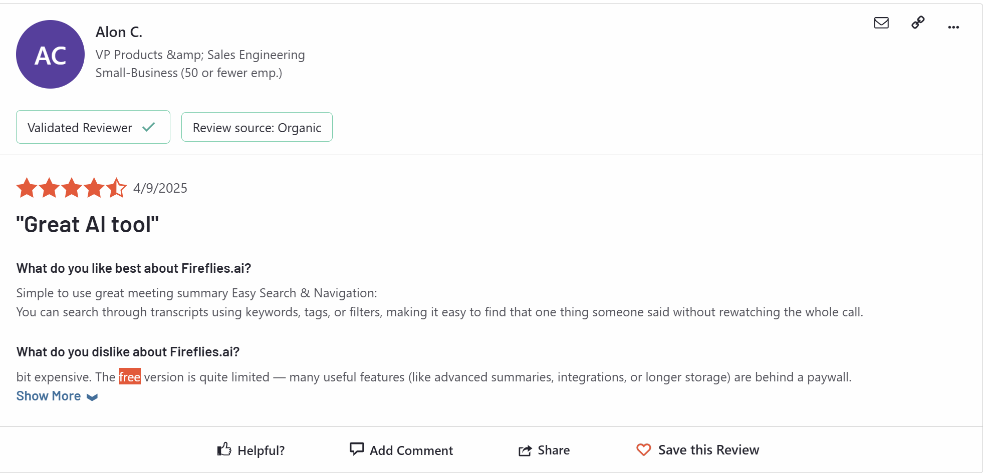 A 4.5/5 star review of Fireflies, criticizing their paywall