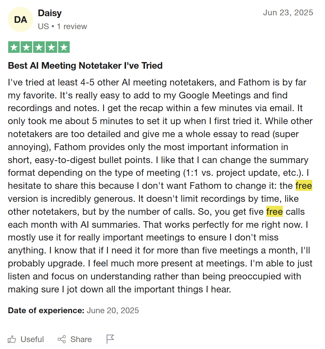 Daisy's 5 star TrustPilot review