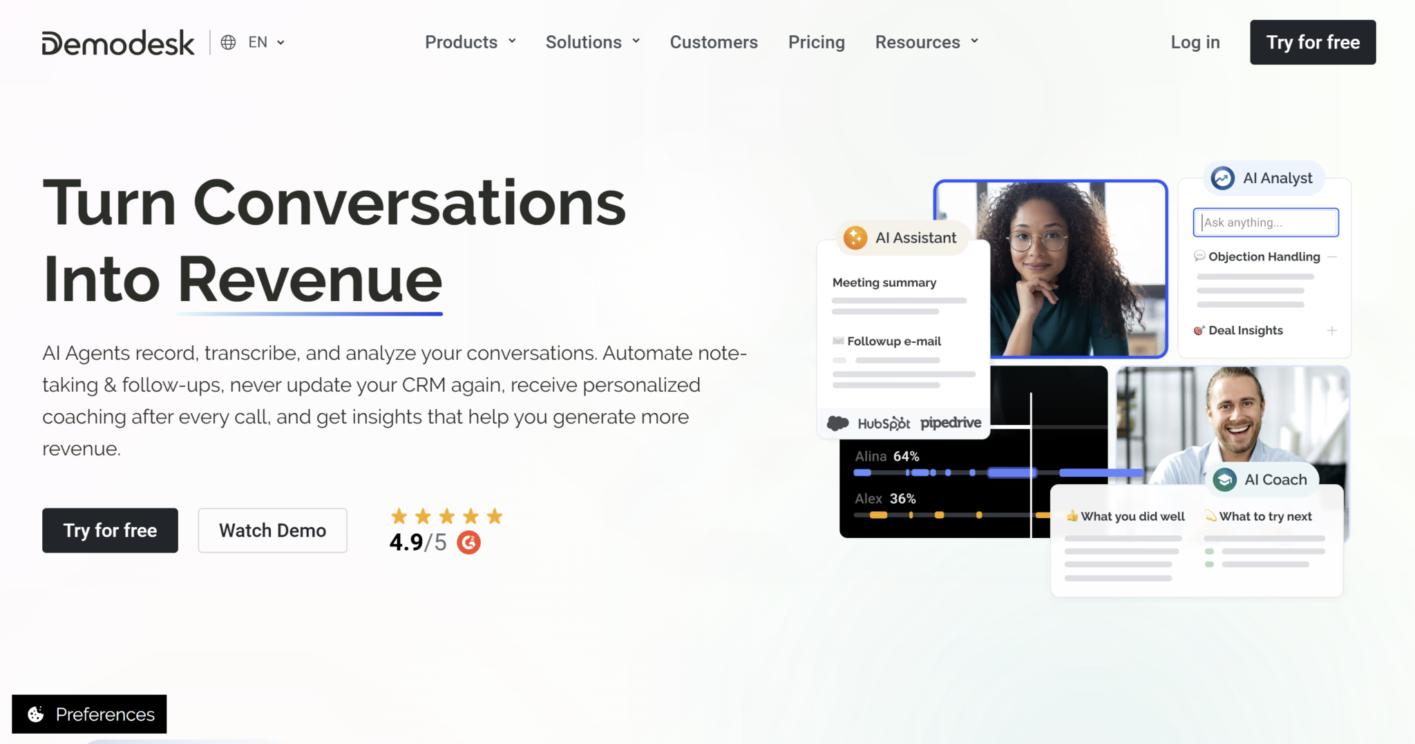 Demodesk homepage in July 2025
