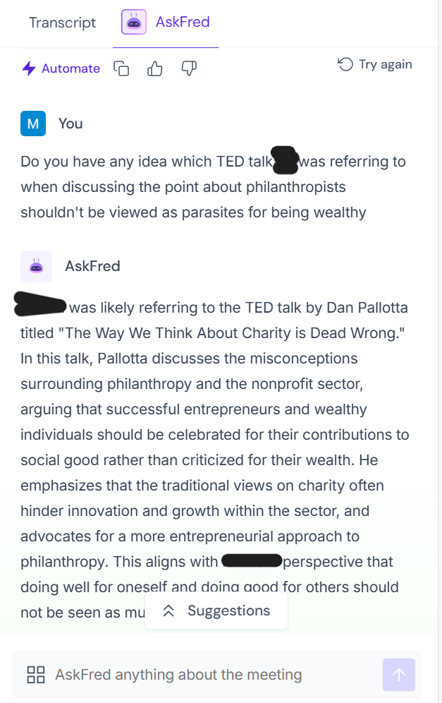 I asked Fred about an unnamed TED talk