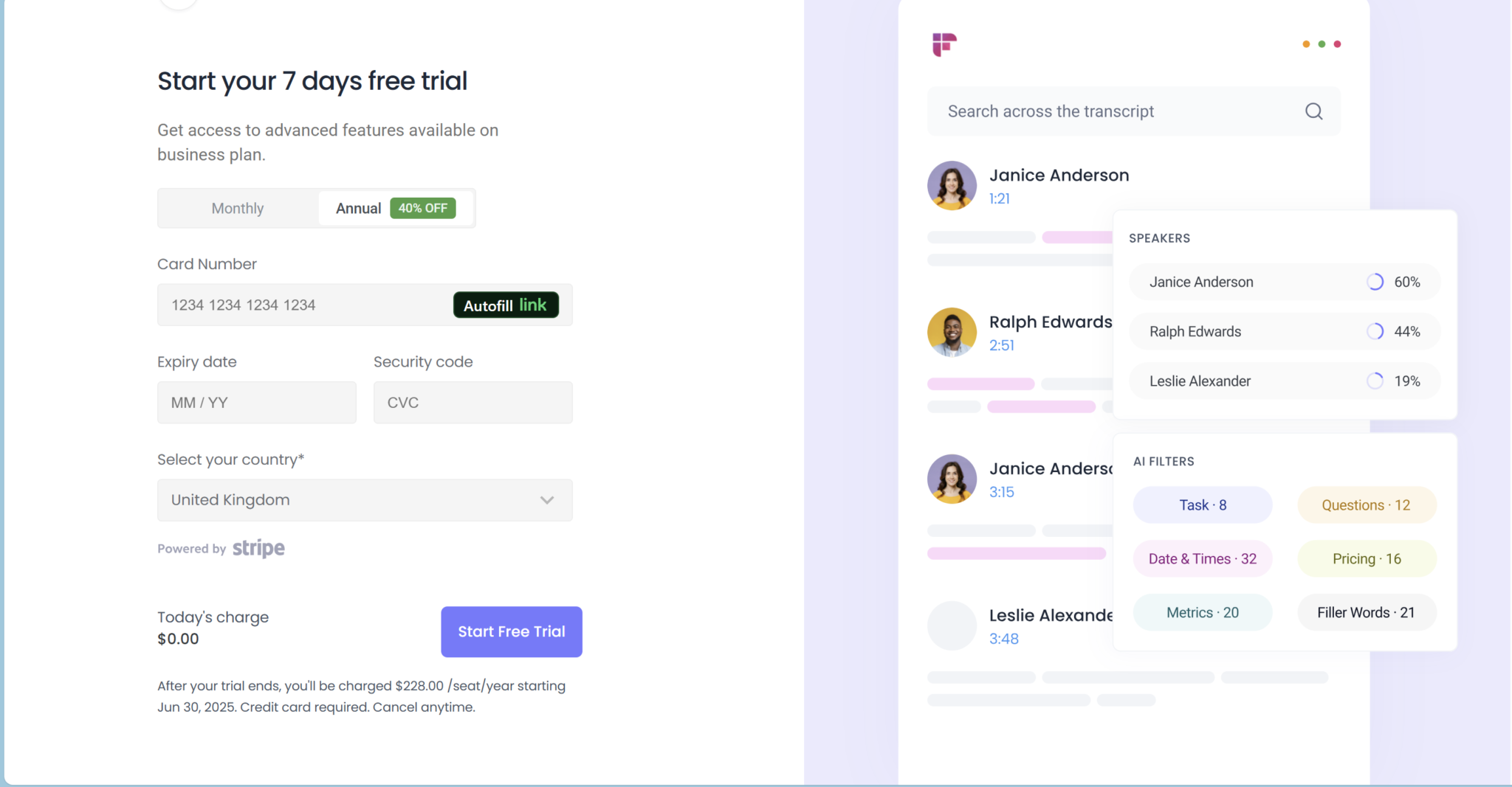 Fireflies' upsell during onboarding.
