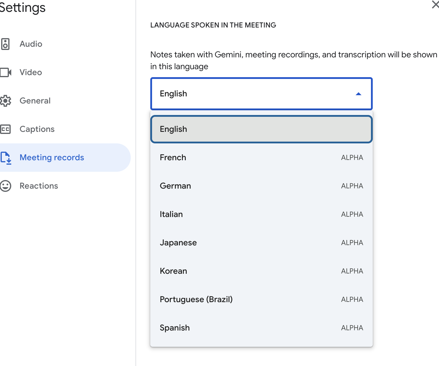 Gemini in other languages is currently in Alpha