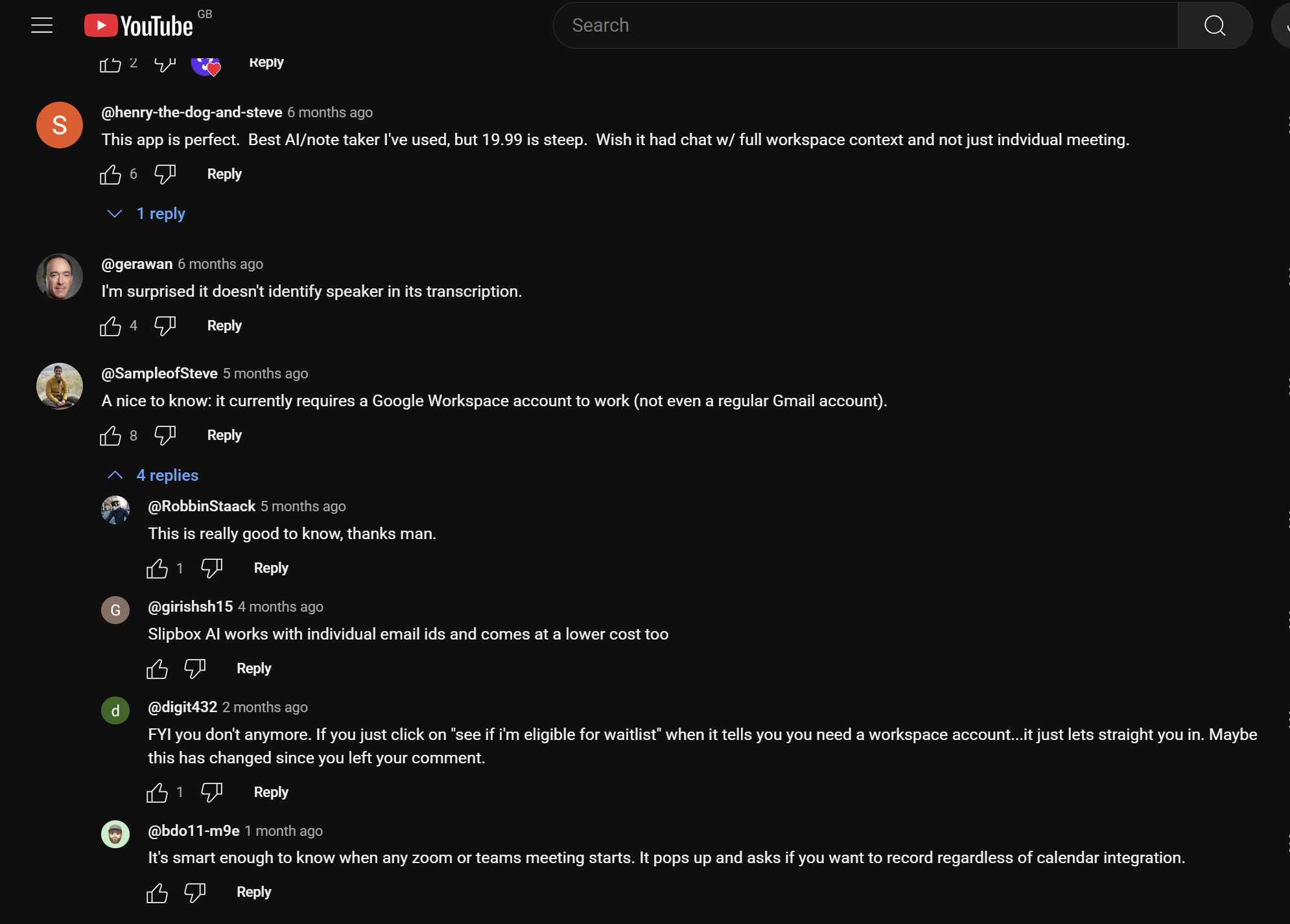 YouTube comments for Granola.