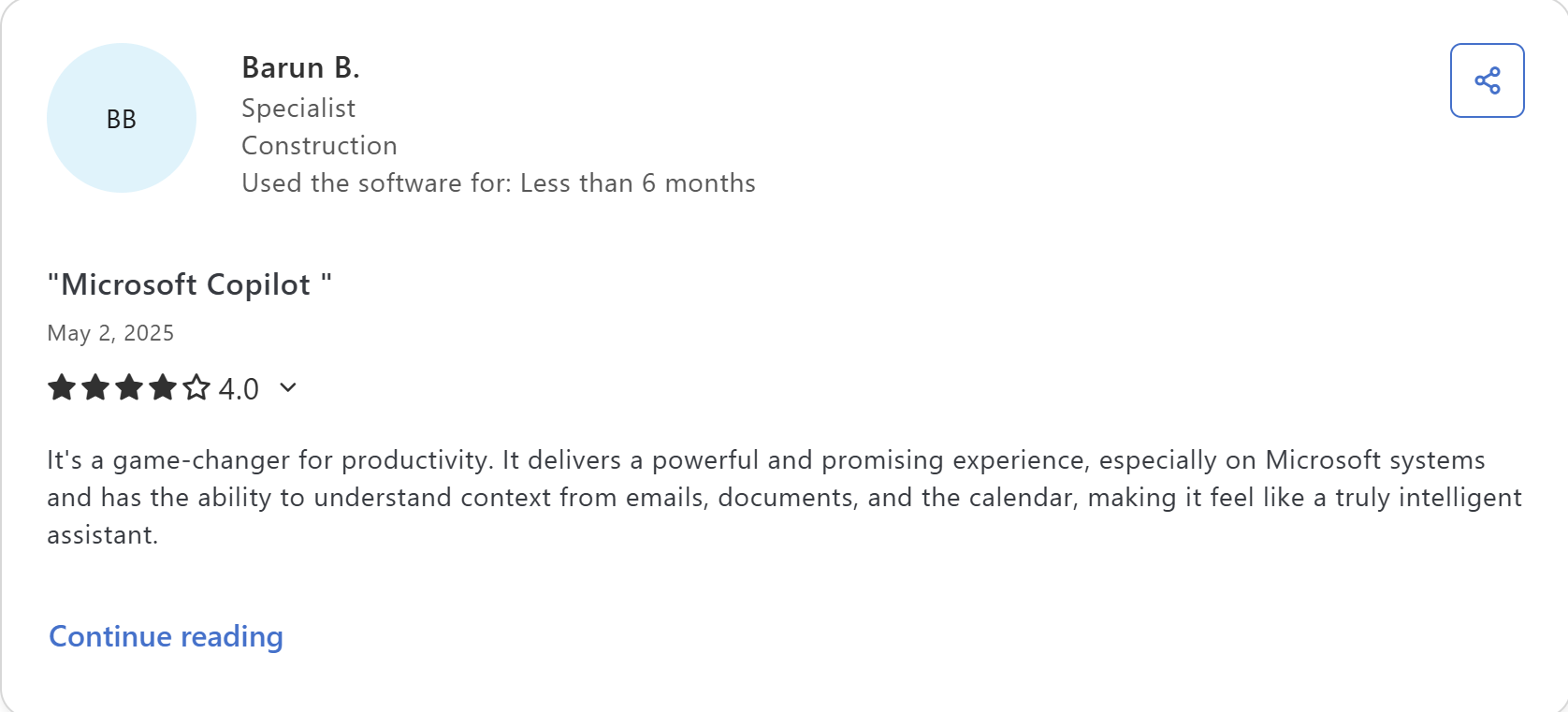 Capterra 4 star review of Copilot.