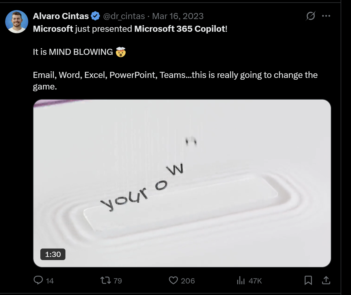 X post advertising Copilot for MS 365