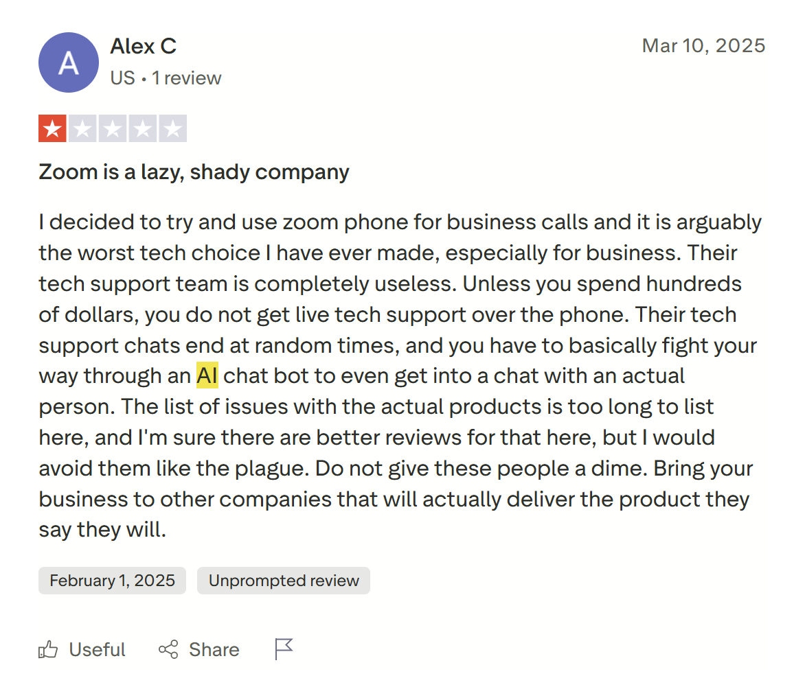 Zoom's poor customer service reviews #2