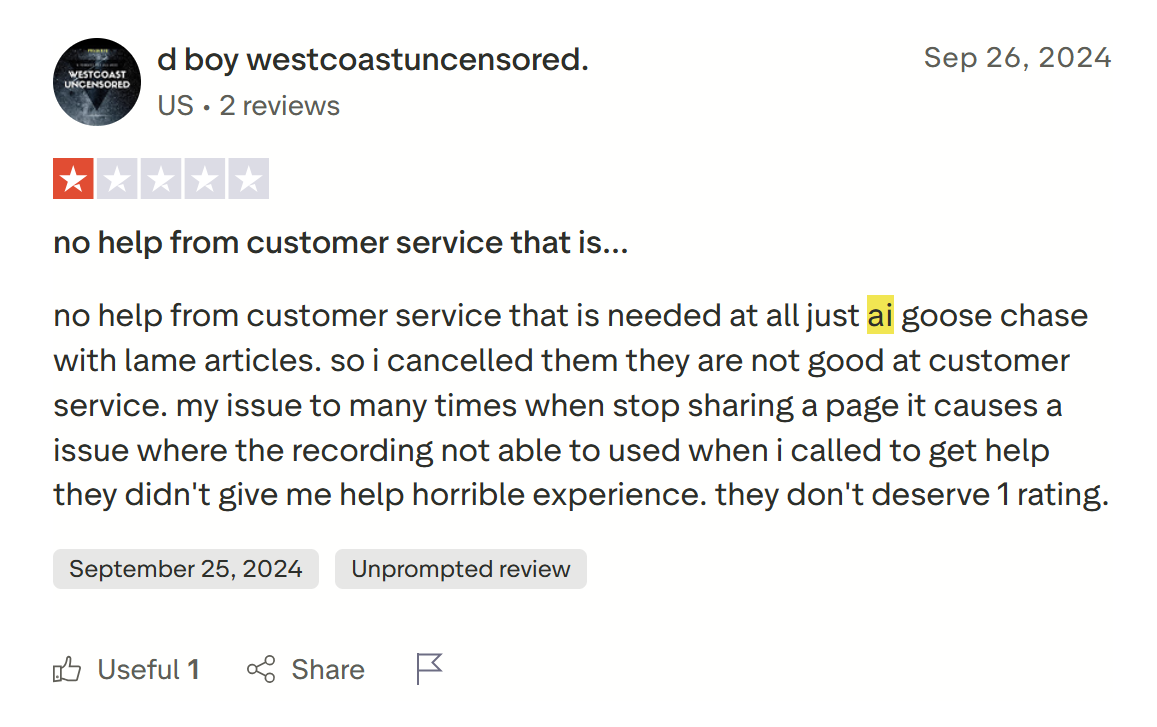 Zoom's poor customer service reviews #3