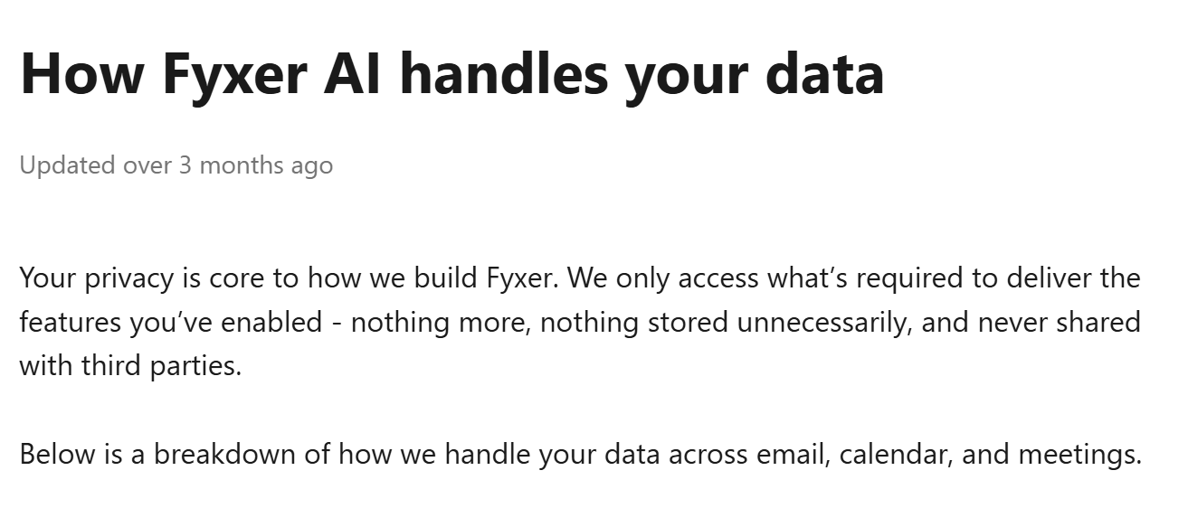 Fyxer's data handling policy.
