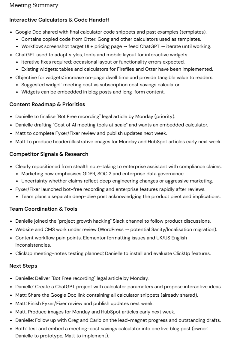 Fyxer.ai meeting summary.