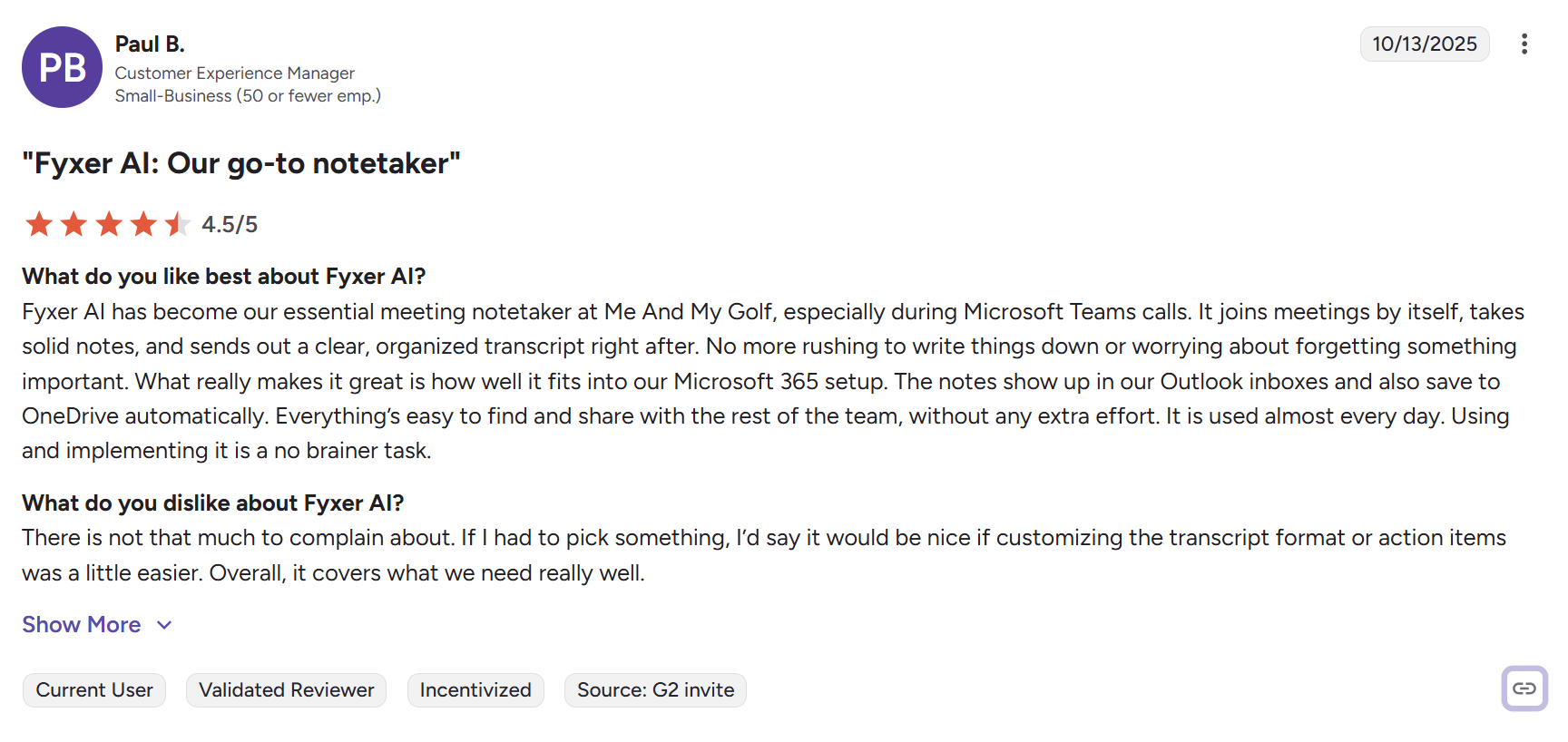 Paul's review of Fyxer.ai on G2