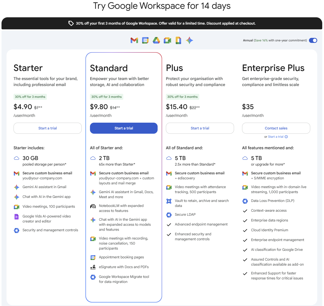 Google Workspace (and Gemini) pricing