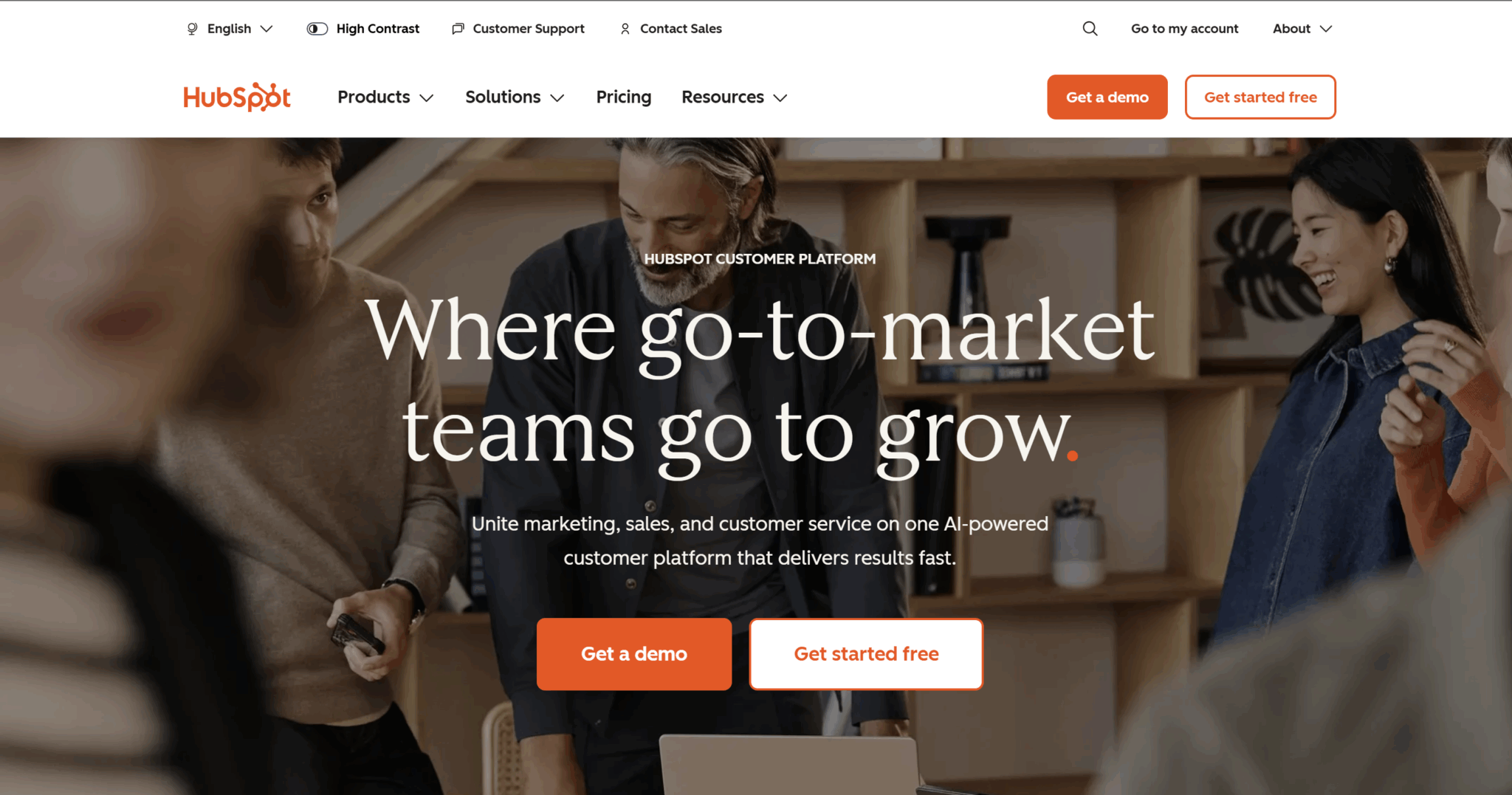 HubSpot homepage as of October 2025