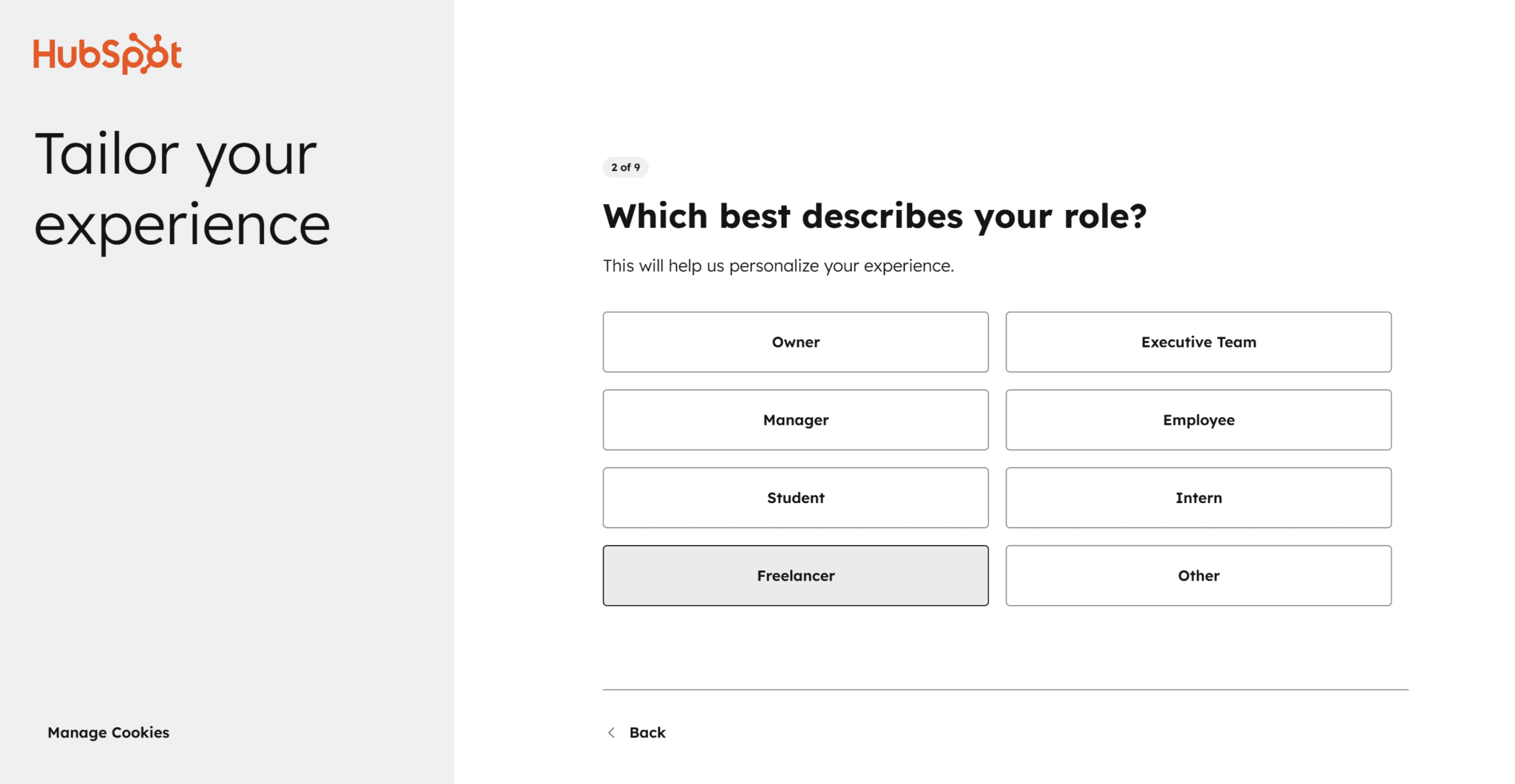 Hubspot onboarding, what best describes your role?