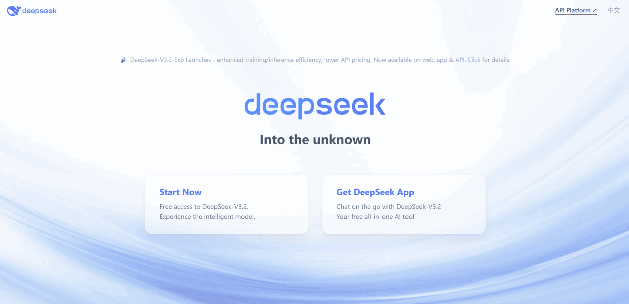 DeepSeek's homepage as of November 2025.